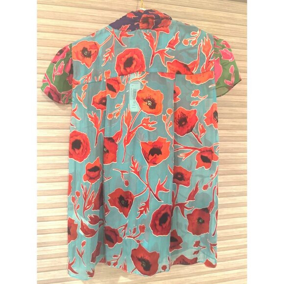 Alice + Olivia Poppy Garden Bluebird Floral Print Blouse XS - Picture 2 of 5